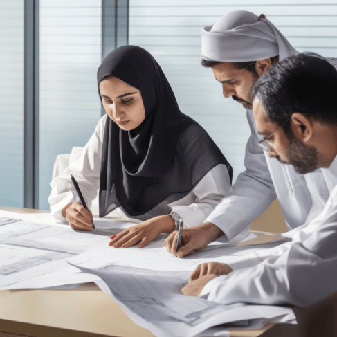 An engineer reviews a bilingual equipment manual, using Arabic Translation Services in Pennsylvania for technical business.